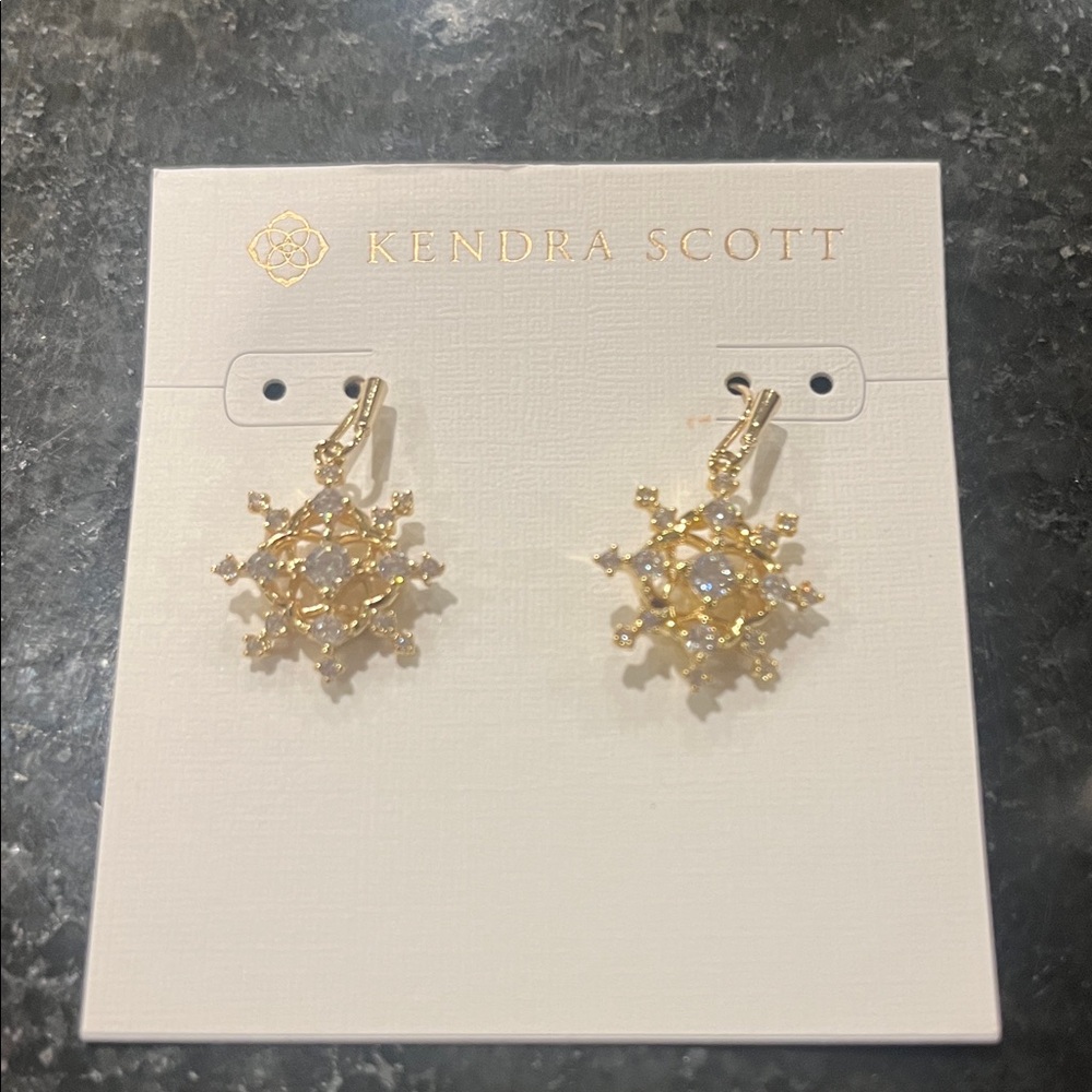 Kendra Scott Gold Snowflake Charm Earrings with Iridescent Centers